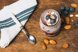 arrnuts, almond-chia, pudding, berry