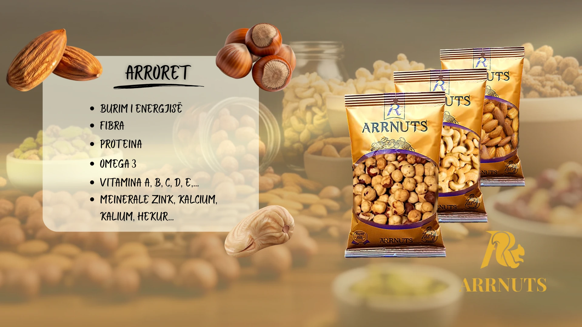 arrnuts, nuts, protein, omega3, arrore, bajame, lajthia,festek, stika